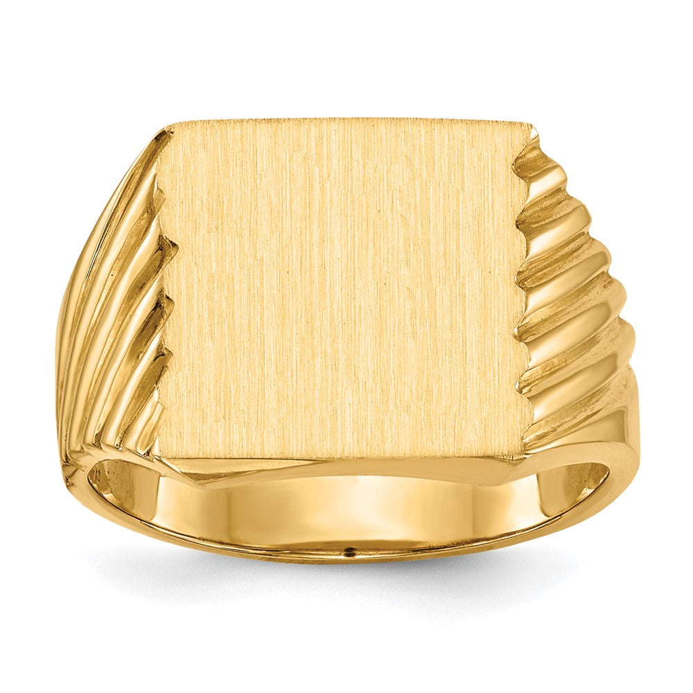 14k 13.0x13.0mm Square Closed Back Mens Signet Ring, Size 9