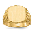 14k 13.5x13.5mm Cushion Closed Back Mens Signet Ring, Size 10, 86.25 mm