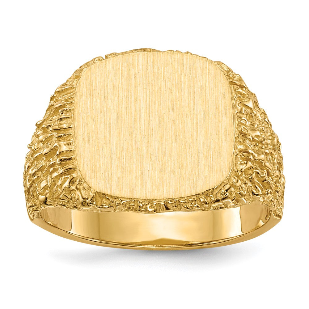 14k 13.5x13.5mm Cushion Closed Back Mens Signet Ring, Size 10, 86.25 mm