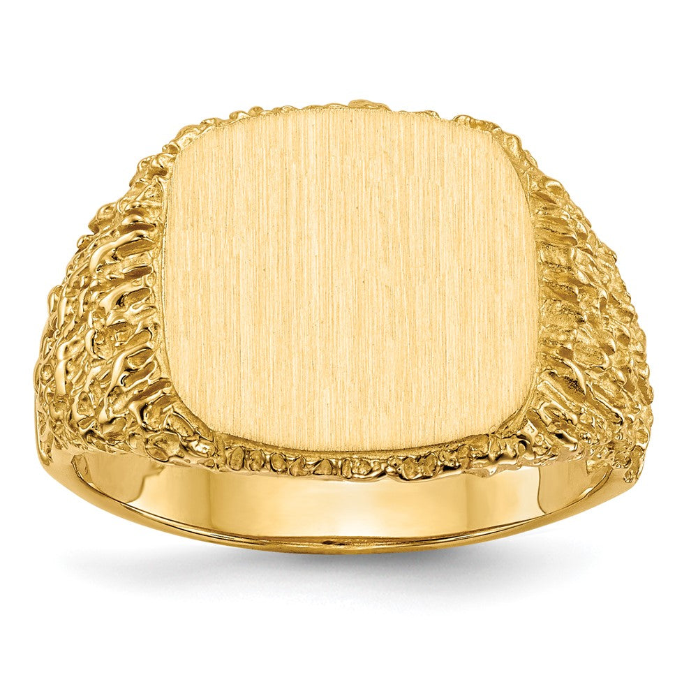 14k 13.5x13.5mm Cushion Open Back Mens Signet Ring, Size 10, 57.43 mm