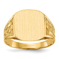 14k 14.0x12.5mm Cushion Closed Back Mens Nugget Signet Ring, Size 10