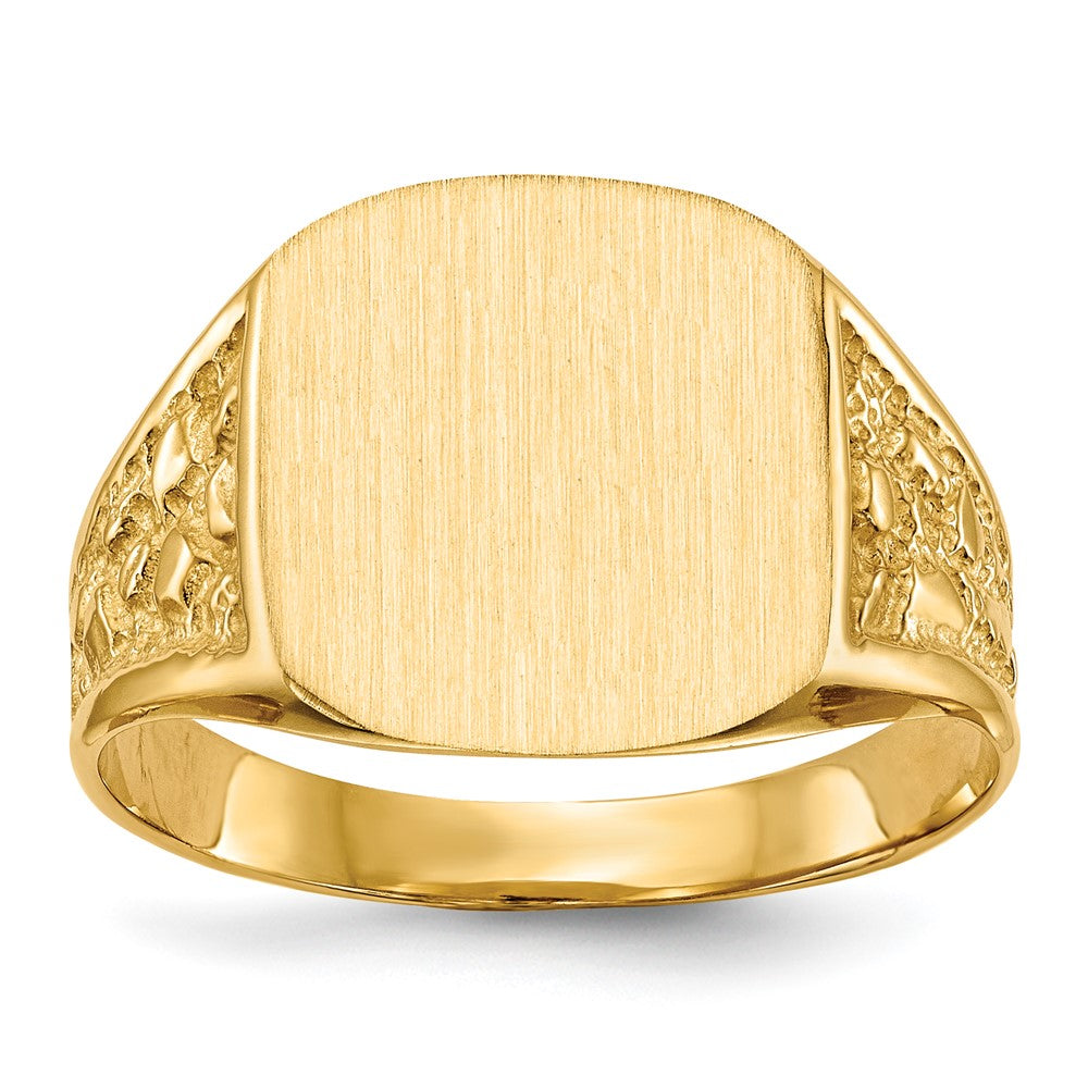14k 14.0x12.5mm Cushion Closed Back Mens Nugget Signet Ring, Size 10