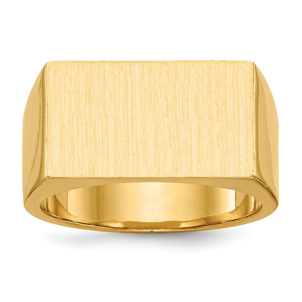 14k 18.0x10.5mm Rectangle Closed Back Mens Signet Ring, Size 9.25