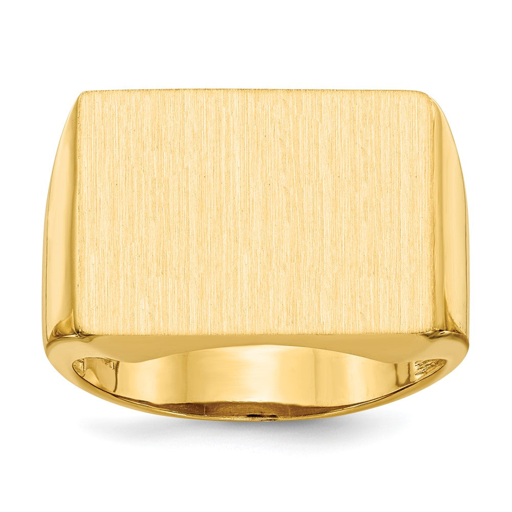 14k 19.5x14.5mm Rectangle Open Back Mens Signet Ring, Size 10