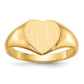 14k 9.0x9.0mm Open Back Heart Signet Ring, Size 5, 20.1 mm