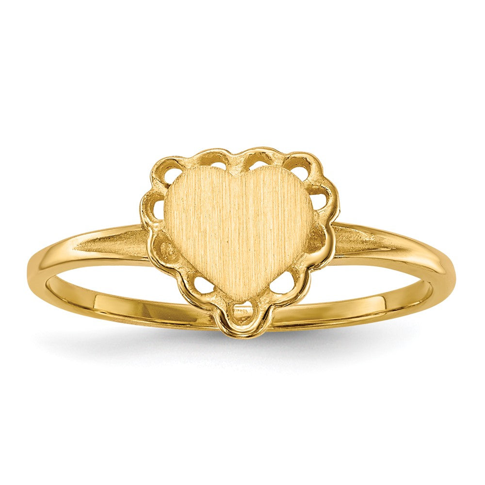 14k 6.5x6.0mm Open Back Scalloped Edge Heart Signet Ring, 17.81 mm