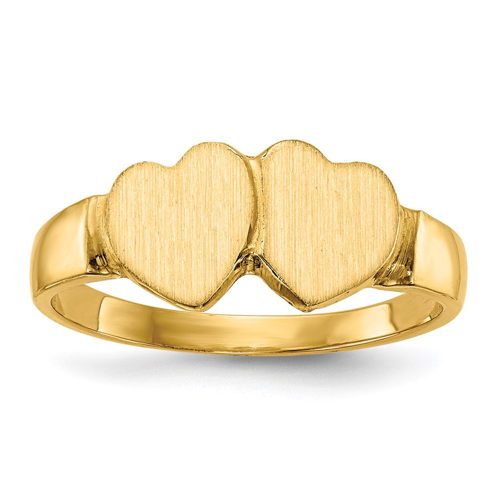 14k 7.0x7.0mm Closed Back Double Heart Signet Ring, Size 6