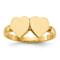 14k 7.5x7.5mm Open Back Double Heart Signet Ring, Size 6