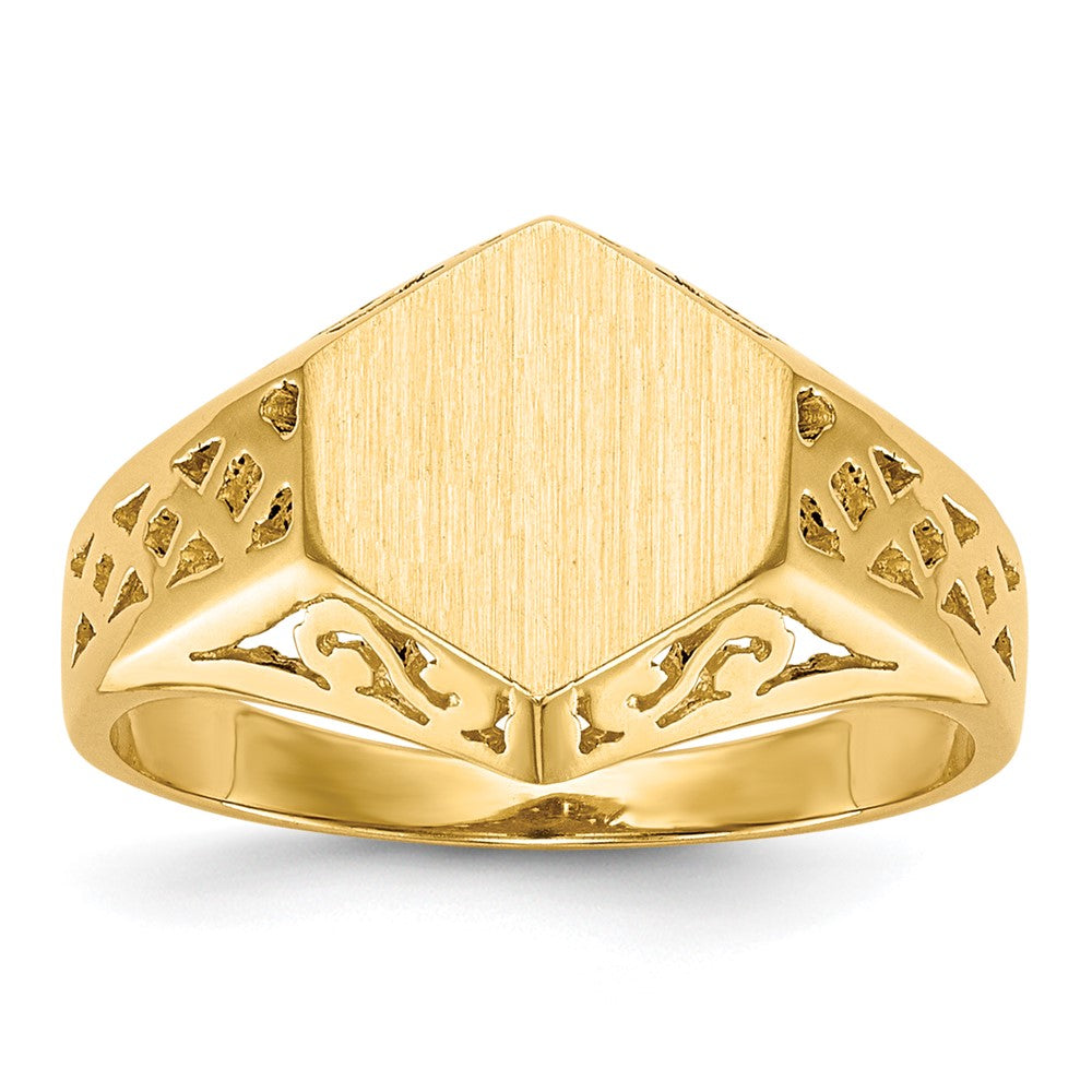 14k 9.5x8.5mm Hexagon Open Back Signet Ring, 23.12 mm