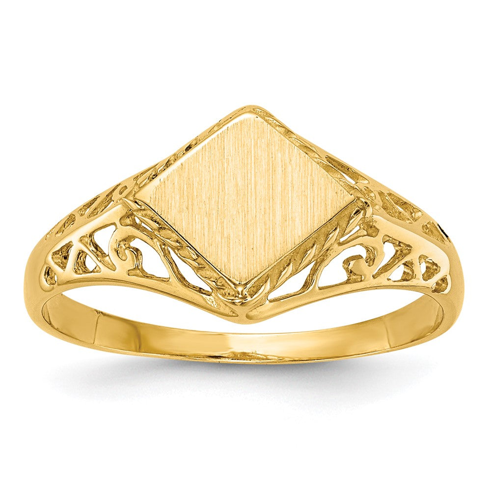 14k 8.5x8.0mm Square Open Back Signet Ring, Size 5.25
