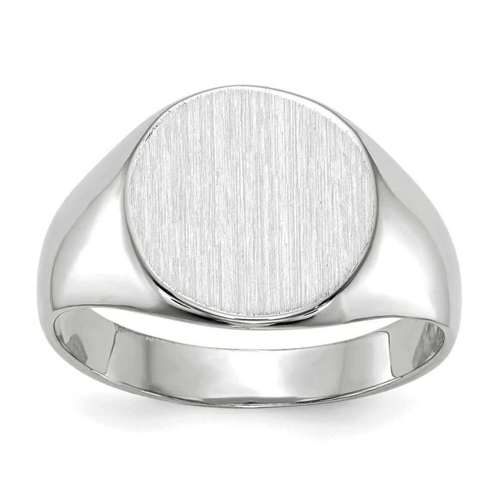 14k White Gold 10.5x10.5mm Round Closed Back Signet Ring, Size 6
