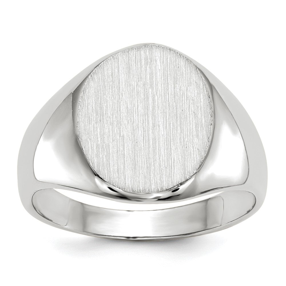 14k White Gold 10.0x11.5mm Oval Closed Back Signet Ring, Size 6