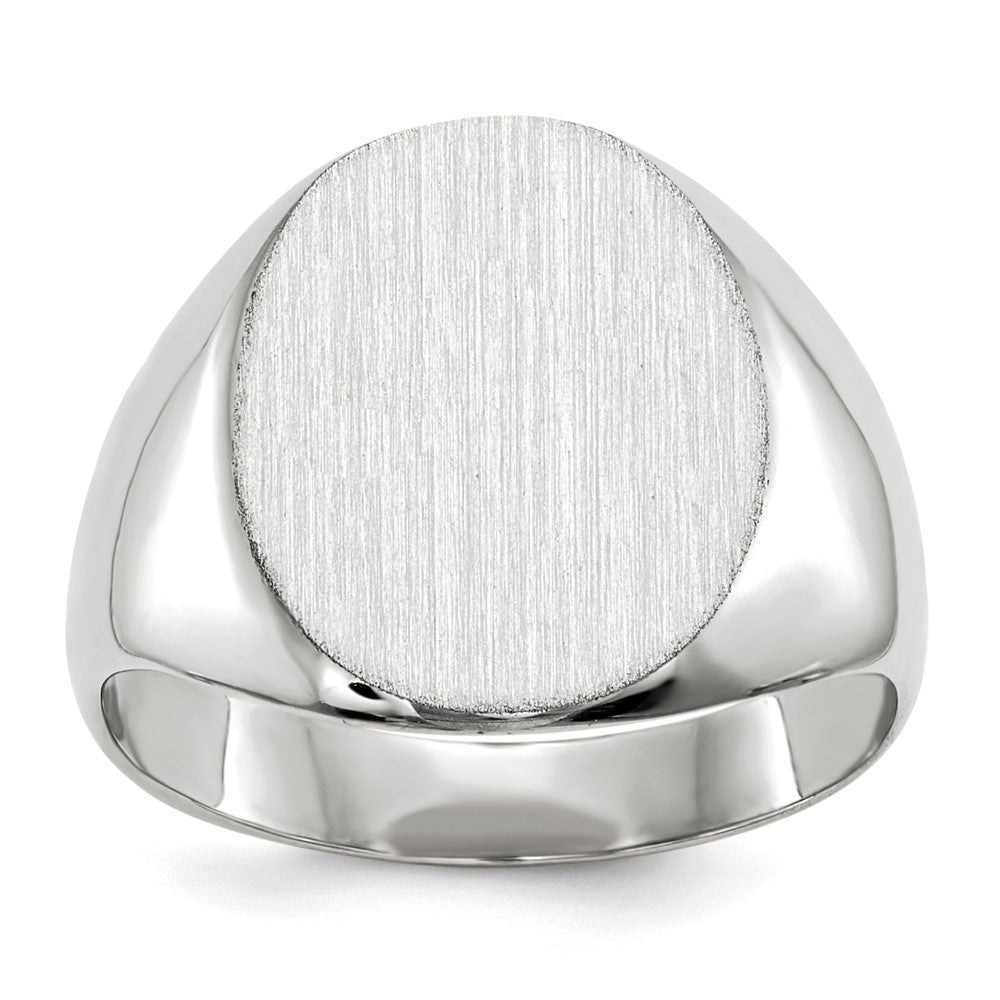 14k White Gold 12.5x13.5mm Oval Closed Back Signet Ring, Size 7