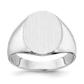 14k White Gold 12.5x15.0xmm Oval Closed Back Signet Ring, Size 9