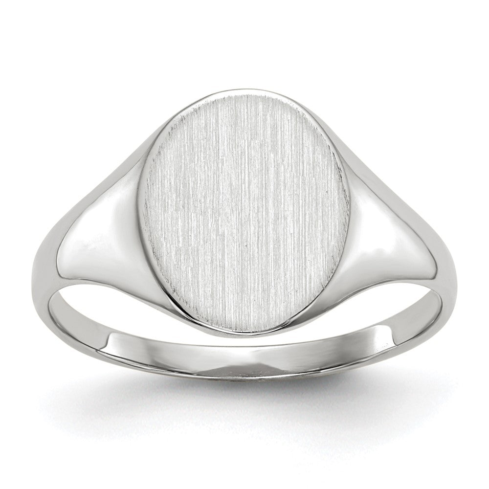 14k White Gold 9.0x10.0mm Oval Open Back Signet Ring, Size 6
