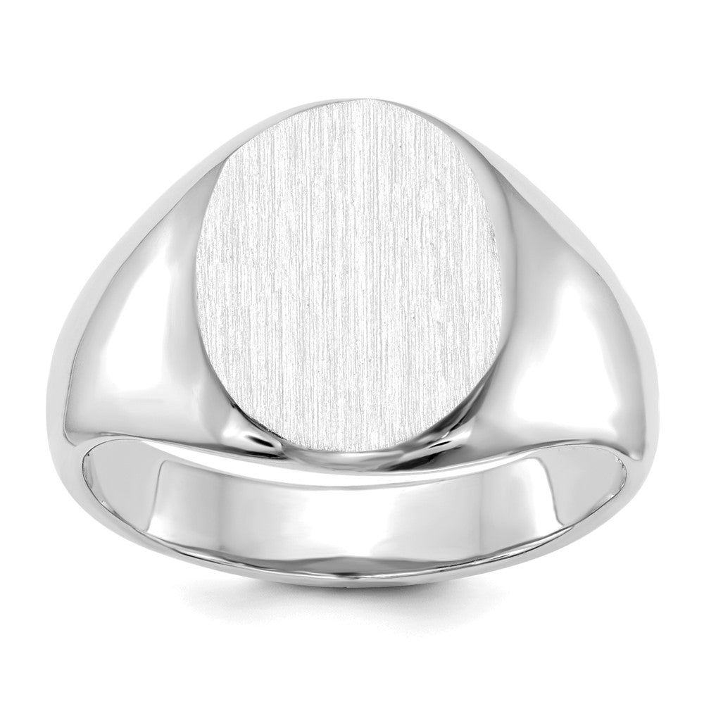 14k White Gold 11.0x13.0mm Oval Open Back Signet Ring, Size 8