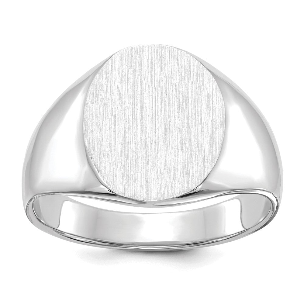 14k White Gold 13.0x15.5mm Oval Open Back Signet Ring, Size 10