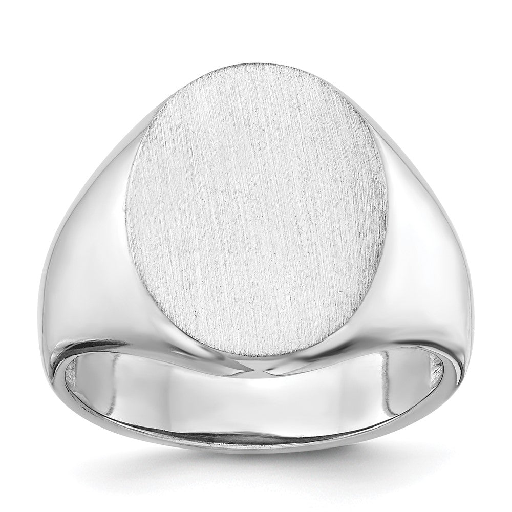 14k White Gold 14.5x18.0mm Oval Open Back Mens Signet Ring, Size 10
