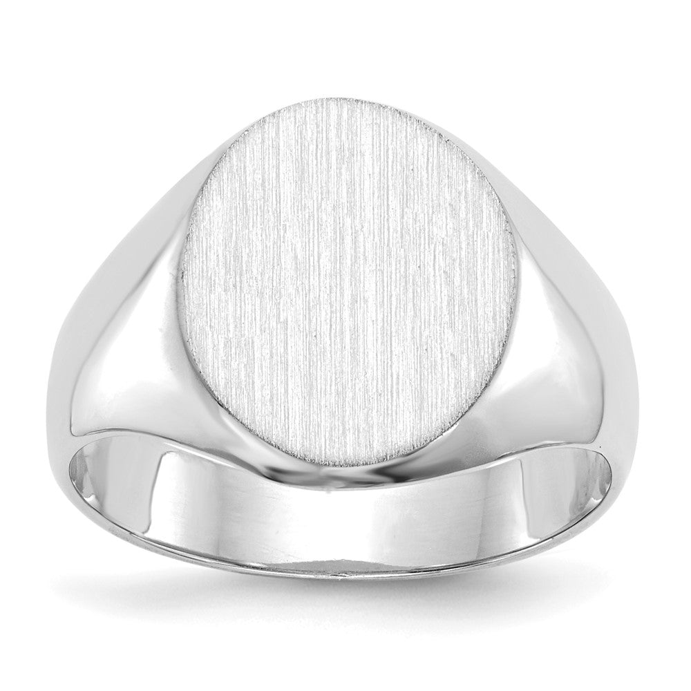 14k White Gold 11.0x13.0mm Oval Closed Back Signet Ring, Size 6