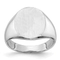 14k White Gold 13.5x14.0mm Oval Closed Back Signet Ring, Size 8