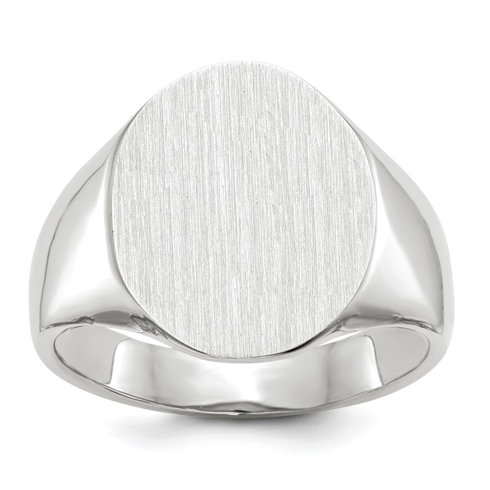 14k White Gold 15.0x18.5mm Oval Closed Back Mens Signet Ring, Size 10