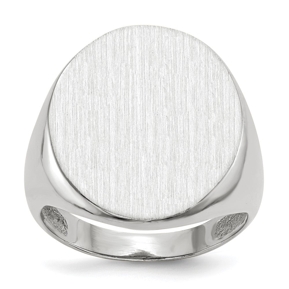 14k White Gold 17.0x20.5mm Oval Closed Back Mens Signet Ring, Size 10