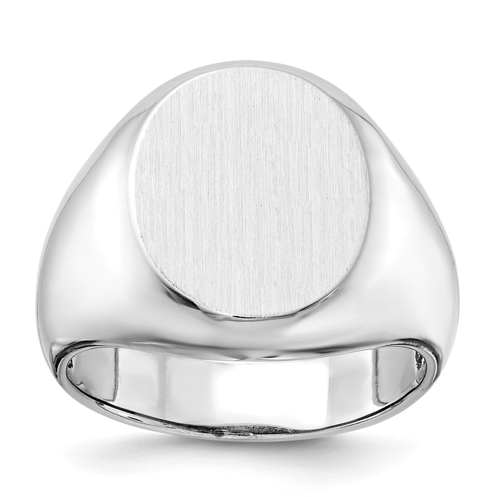 14k White Gold 13.0x16.0mm Oval Open Back Mens Signet Ring, Size 10