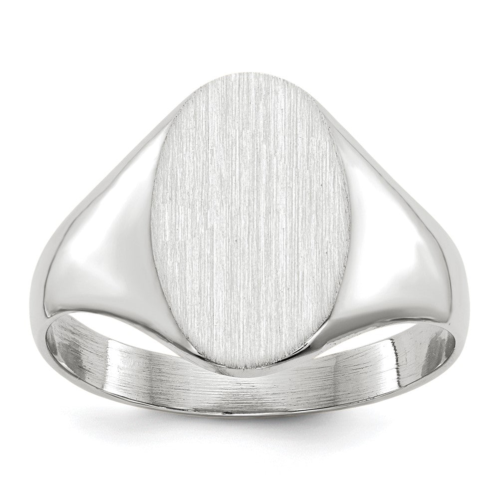 14k White Gold 8.0x11.5mm Oval Open Back Signet Ring, Size 7