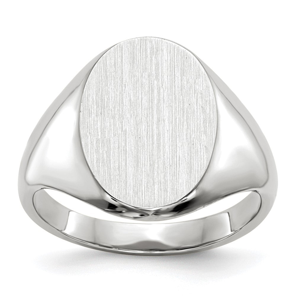 14k White Gold 8.0x11.5mm Oval Closed Back Signet Ring, Size 6