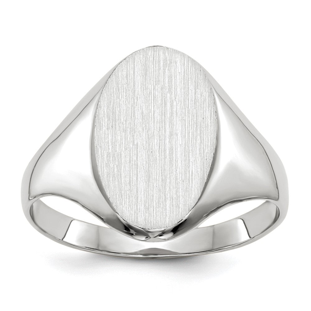 14k White Gold 9.0x14.0mm Oval Closed Back Signet Ring, Size 6