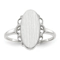 14k White Gold 7.0x14.5mm Oval Open Back Scalloped Edge Signet Ring, Size 6