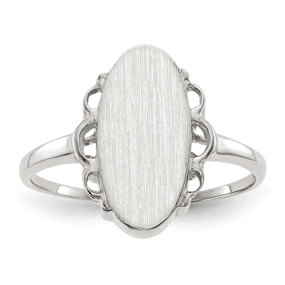 14k White Gold 7.0x14.5mm Oval Open Back Scalloped Edge Signet Ring, Size 6