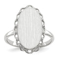 14k White Gold 10.5x14.0mm Oval Open Back Scalloped Edge Signet Ring, Size 6
