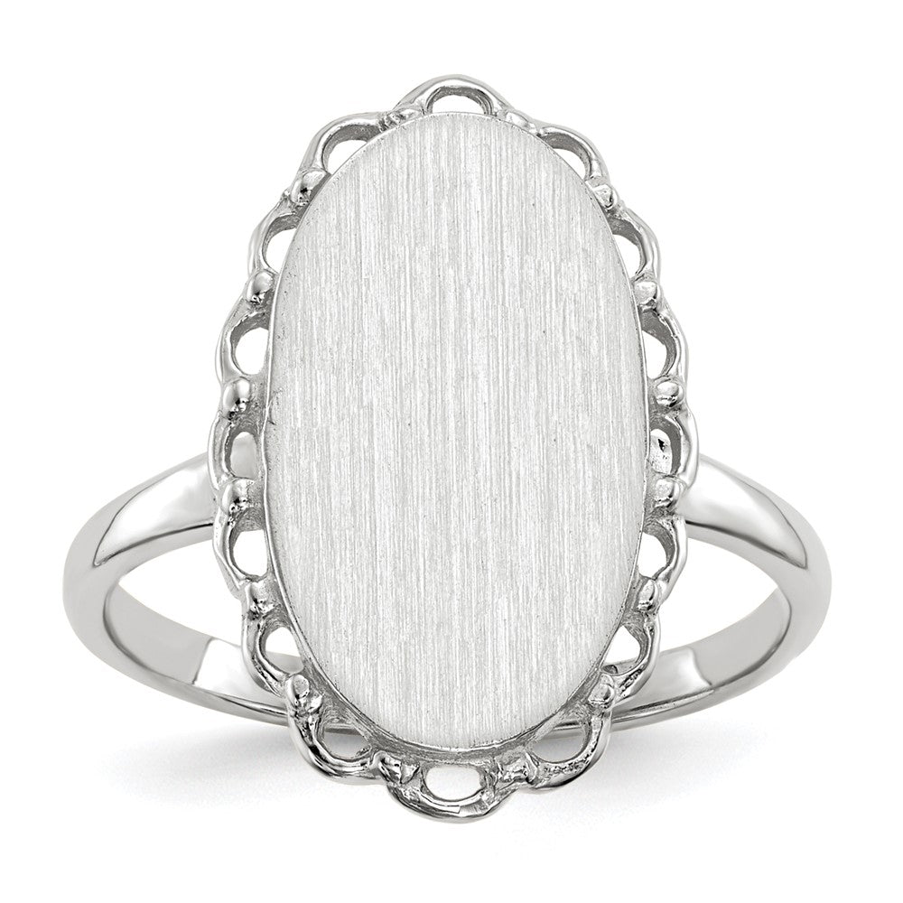 14k White Gold 10.5x14.0mm Oval Open Back Scalloped Edge Signet Ring, Size 6