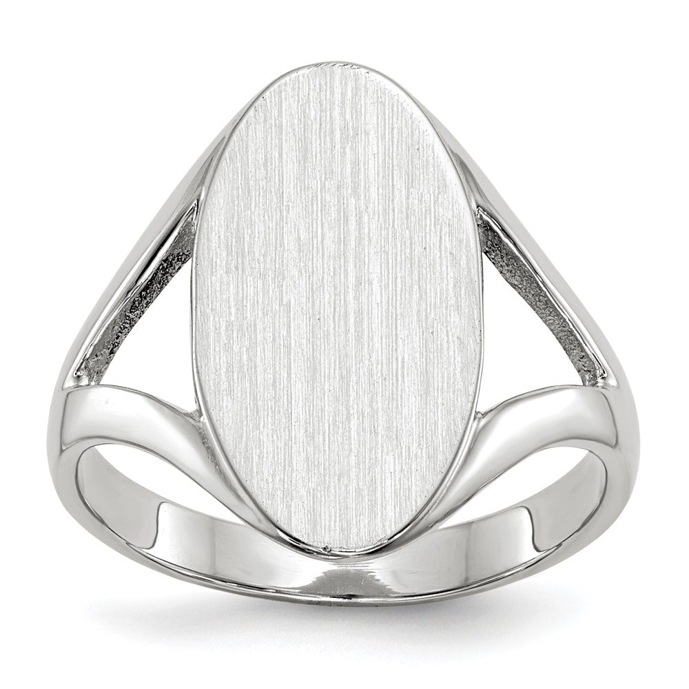 14k White Gold 9.0x17.0mm Oval Closed Back Signet Ring, Size 6