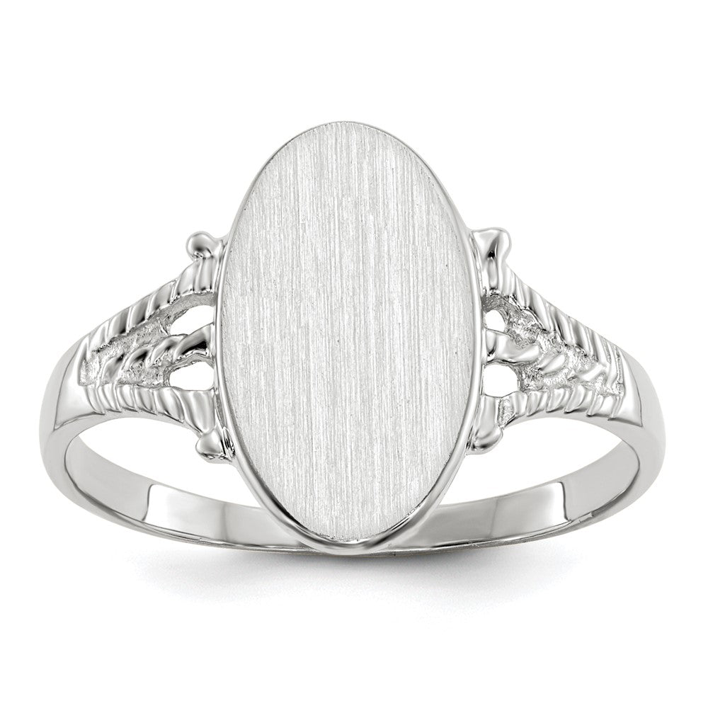 14k White Gold 8.5x13.5mm Oval Closed Back Signet Ring, Size 7