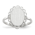 14k White Gold 9.0x11.5mm Oval Open Back Scalloped Edge Signet Ring, Size 6