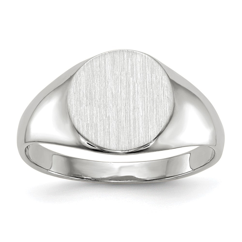 14k White Gold 9.0x9.5mm Round Closed Back Signet Ring, Size 6