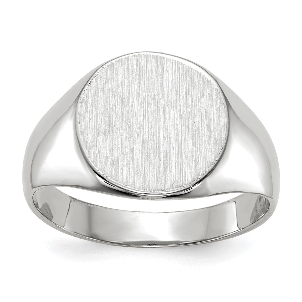 14k White Gold 10.0x11.0mm Round Closed Back Signet Ring, Size 6
