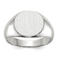 14k White Gold 13.5x12.5mm Round Closed Back Mens Signet Ring, Size 10
