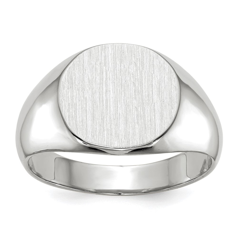 14k White Gold 13.5x12.5mm Round Closed Back Mens Signet Ring, Size 10
