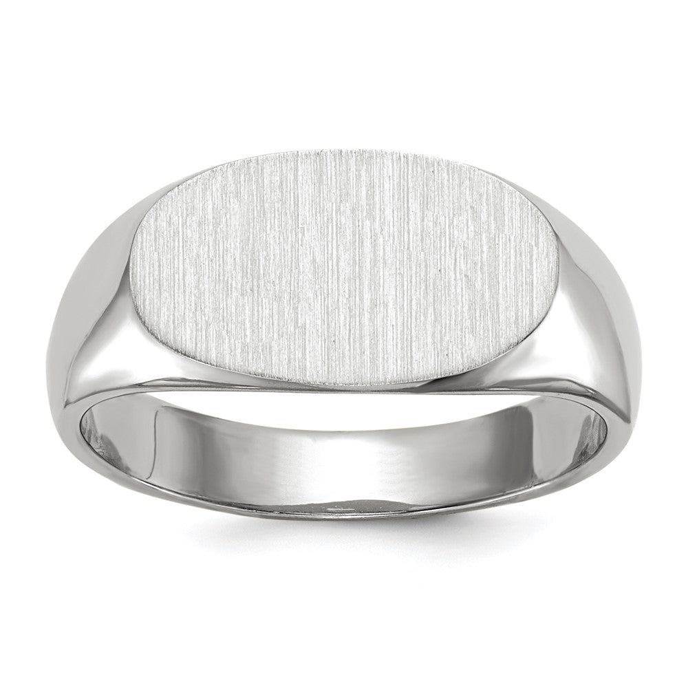 14k White Gold 13.5x7.5mm Oval Closed Back Signet Ring, Size 6