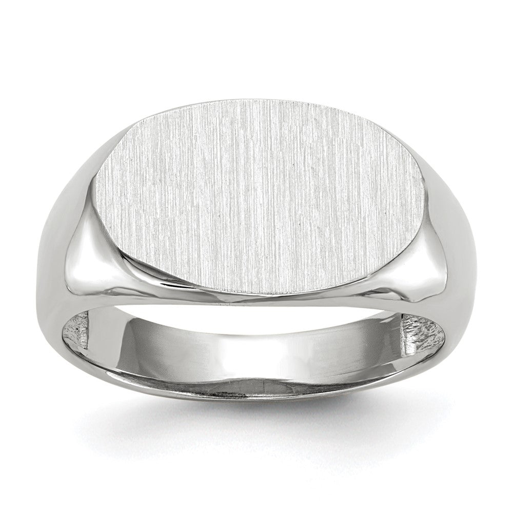 14k White Gold 15.0x9.5mm Oval Open Back Signet Ring, Size 6