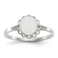 14k White Gold 6.5x7.0mm Oval Open Back Scalloped Edge Signet Ring