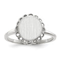 14k White Gold 8.5x9.0mm Oval Open Back Scalloped Edge Signet Ring, Size 6