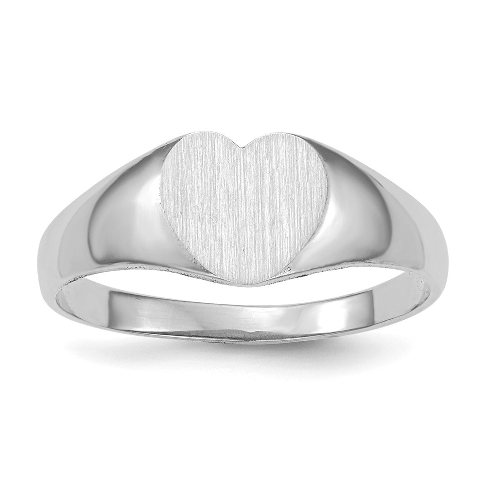 14k White Gold 7.0x9.5mm Heart Closed Back Signet Ring, Size 6