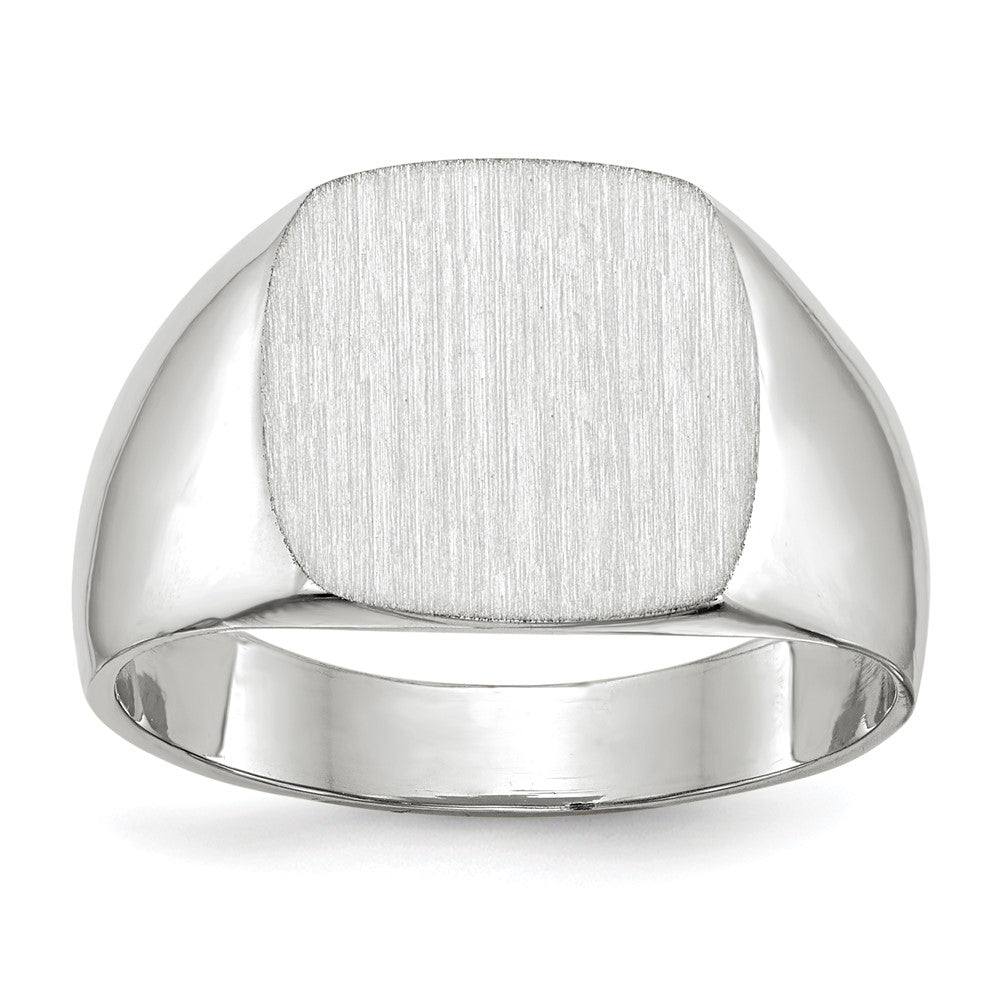 14k White Gold 12.5x12.5mm Cushion Closed Back Signet Ring, Size 9