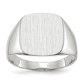 14k White Gold 13.5x14.5mm Cushion Closed Back Mens Signet Ring, Size 10