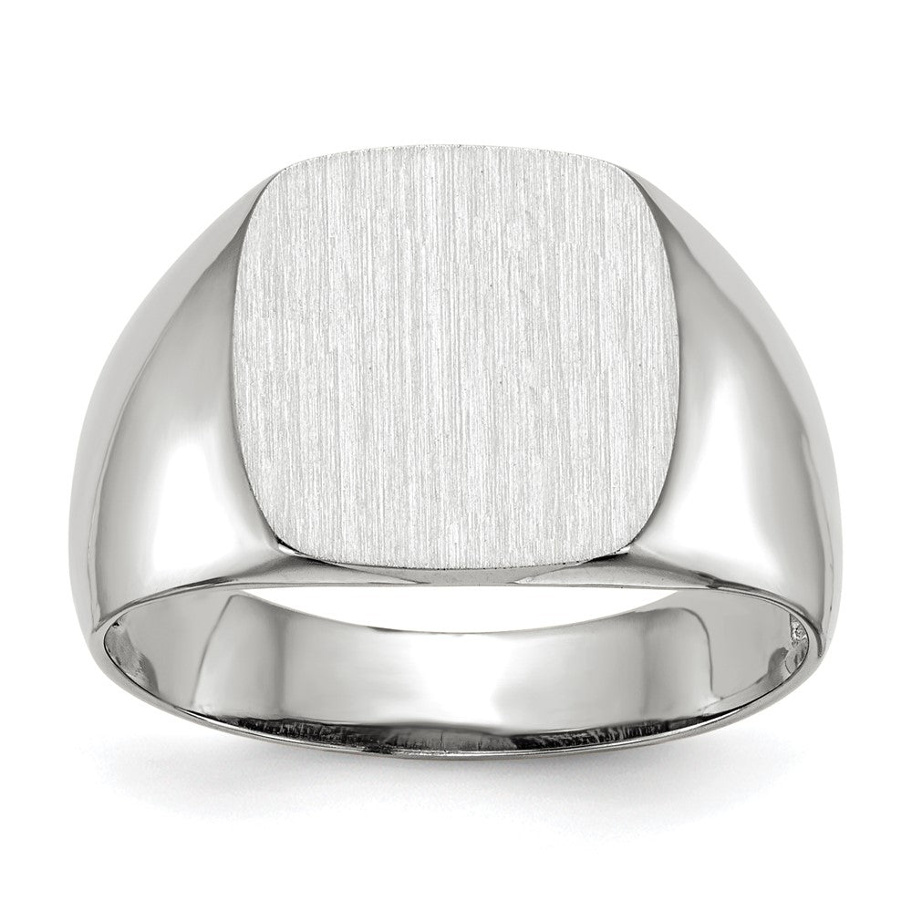 14k White Gold 12.5x12.5mm Cushion Open Back Signet Ring, Size 9