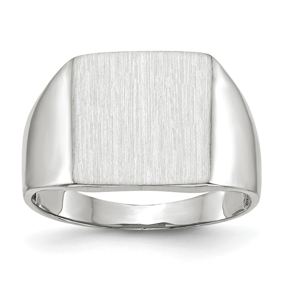 14k White Gold 13.0x13.0mm Square Closed Back Signet Ring, Size 8.5